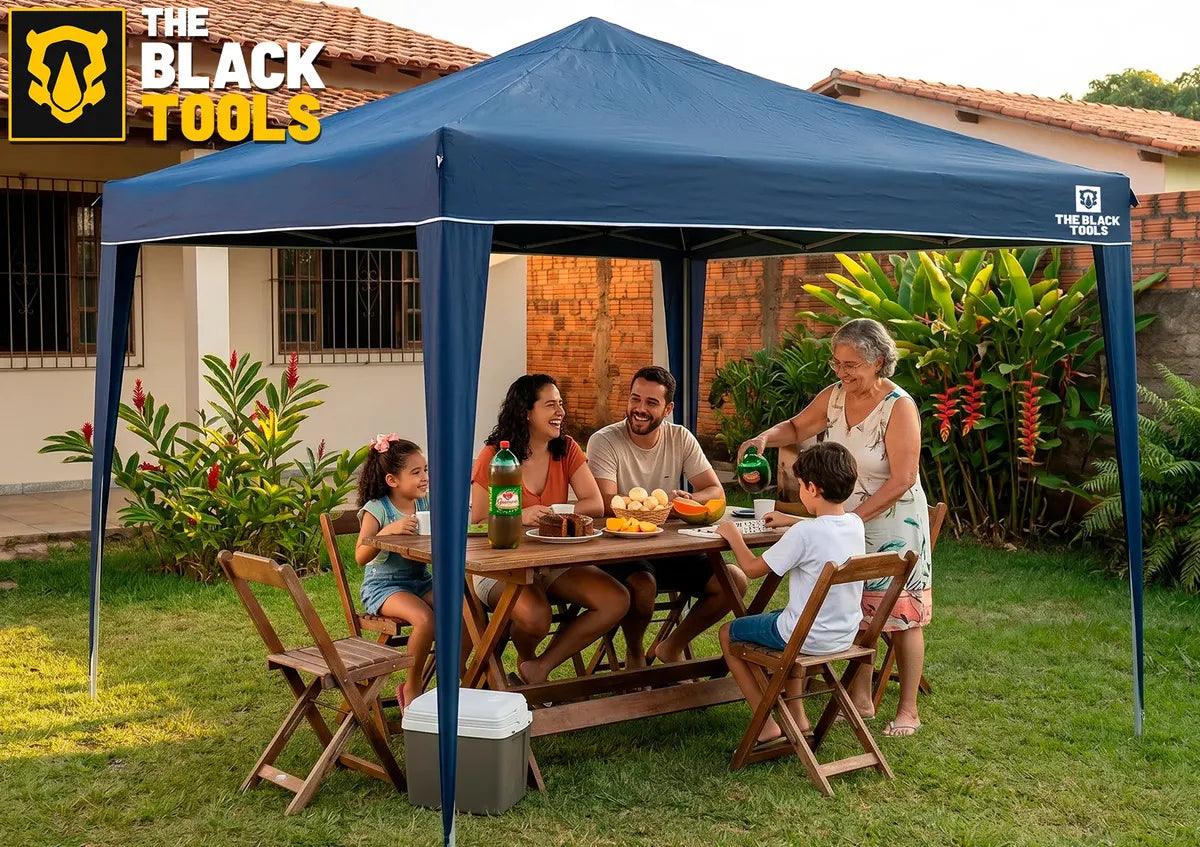 Tenda Gazebo Sanfonada Articulada The Black Tools 3x3m Azul Impermeável Resistente Proteção Ao Ar Livre Camping Praia - Image 8