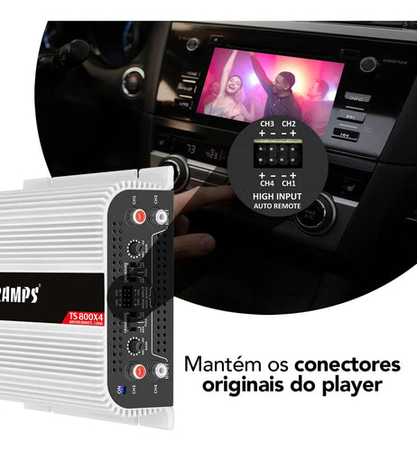 Imagem 8 de 9 de Modulo Taramps Ts800x4 2 Ohms 800W Potencia Rms Amplificador Som Automotivo Entrada Rca E Fio Crossover LPF FULL HPF Subwoofer Kit Duas Vias Drivers T800 4 Canais Carro Camionete Conexao Bridge Branco