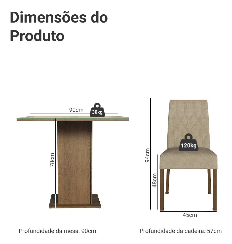 Sala Jantar Estofada Mesa Tampo Vidro 4 Cadeiras Madesa Anaju Rci Cor Rustic/Crema/Imperial MDJA0401387GSIM - Image 3