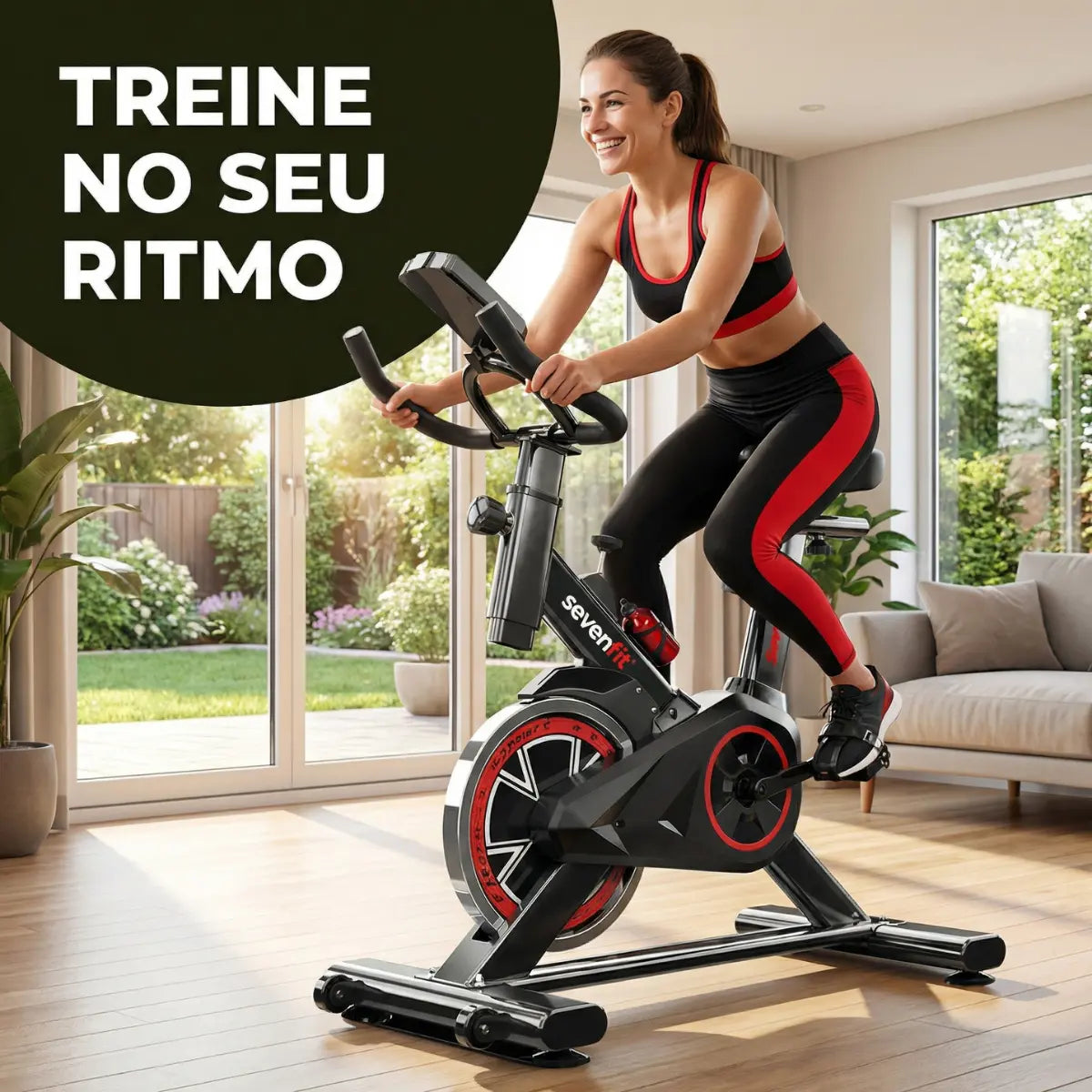 Bicicleta Ergométrica Fitness Para Cardio E Musculação Com Base Cor Preto E Vermelho 6kg Inercia Marca Sevenfit - Image 9
