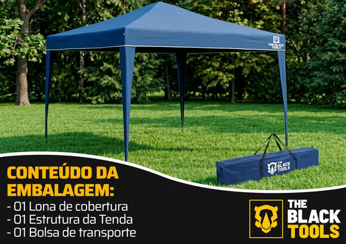 Imagem 3 de 9 de Tenda Gazebo Sanfonada Articulada The Black Tools 3x3m Azul Impermeável Resistente Proteção Ao Ar Livre Camping Praia