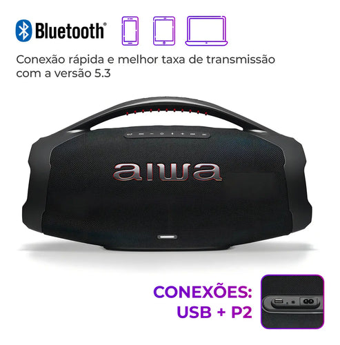 Imagem 9 de 11 de Caixa De Som Boombox Aiwa AWS-BBS-01B 200w IP66 30hs De Bateria Cor Preto