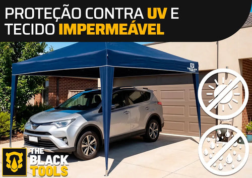Imagem 6 de 9 de Tenda Gazebo Sanfonada Articulada The Black Tools 3x3m Azul Impermeável Resistente Proteção Ao Ar Livre Camping Praia