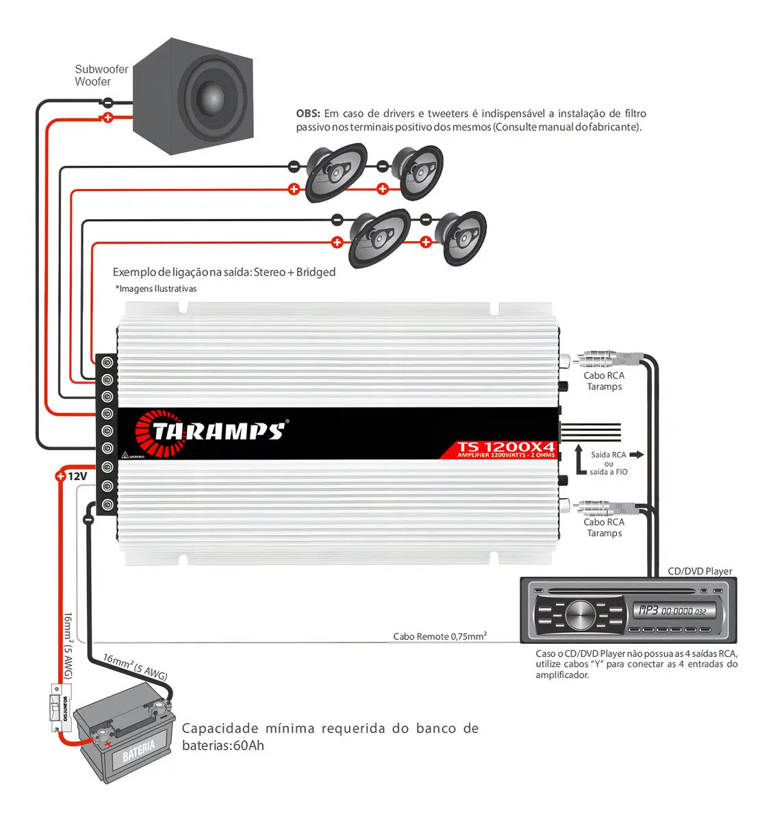 Modulo Amplificador Taramps Ts1200X4 2 Ohms 1200W Potencia Som Automotivo Alto Falante Driver Super Tweeter Entrada RCA 4 Canais Estereo Crossover HPL LPF FULL Conexao Bridge Branco Carro Camionete - Image 10