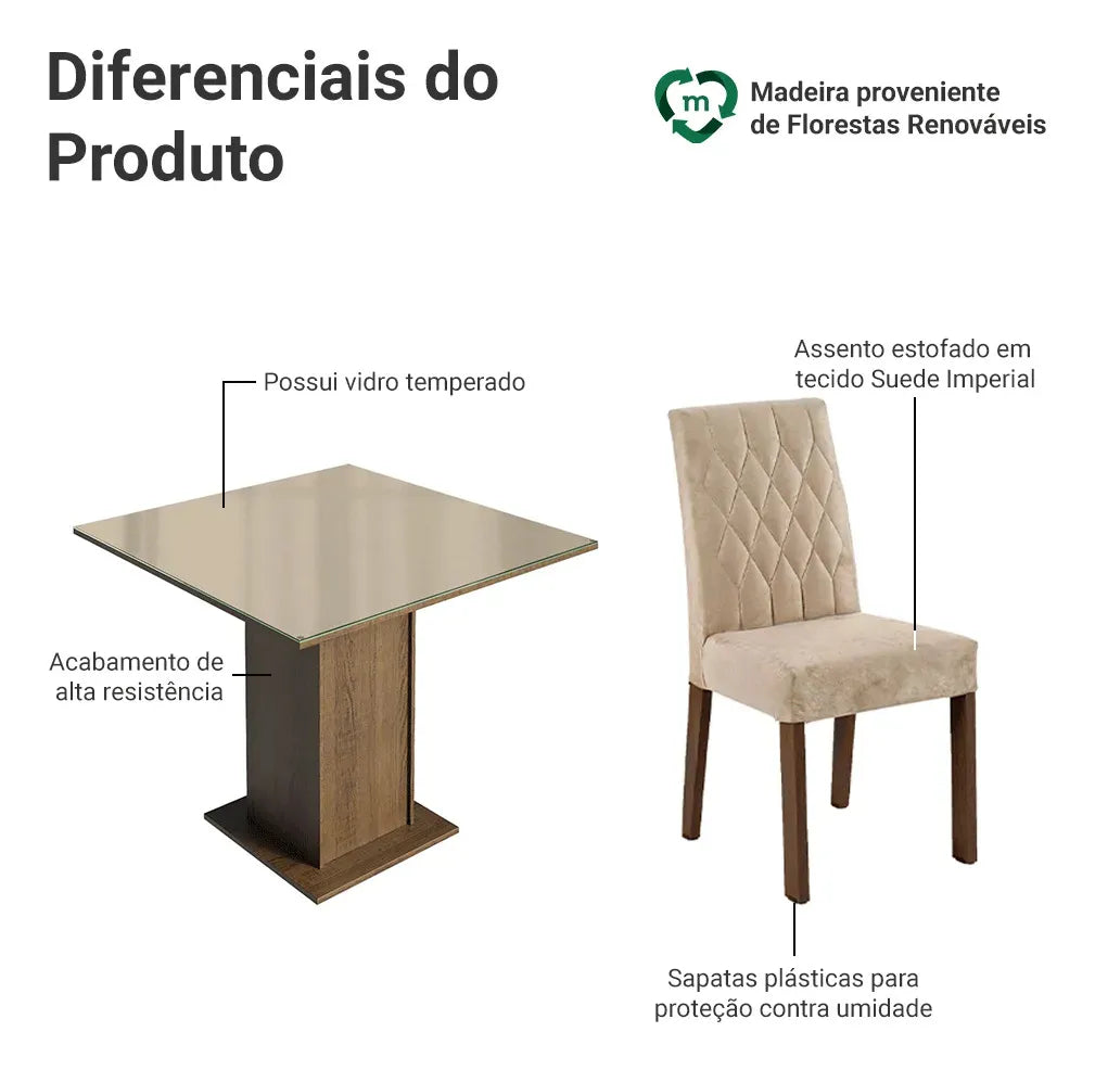 Sala Jantar Estofada Mesa Tampo Vidro 4 Cadeiras Madesa Anaju Rci Cor Rustic/Crema/Imperial MDJA0401387GSIM - Image 4