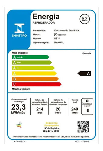 Imagem 8 de 8 de Geladeira Electrolux Cycle Defrost 240L Degelo Prático Uma Porta Branca RE31