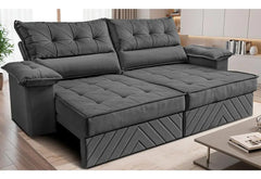 Sofá Retrátil 2,10m Molas E Espuma D33 Thunder Cor Cinza. Cama Inbox