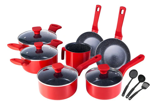Imagem 2 de 10 de Conjunto Panelas Indução Cerâmico Pratic Cook Red 10 Pç Mimo