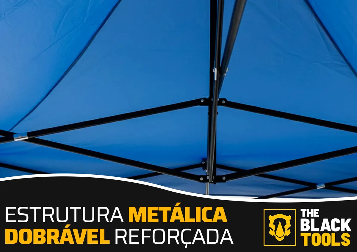 Tenda Gazebo Sanfonada Articulada The Black Tools 3x3m Azul Impermeável Resistente Proteção Ao Ar Livre Camping Praia - Image 5