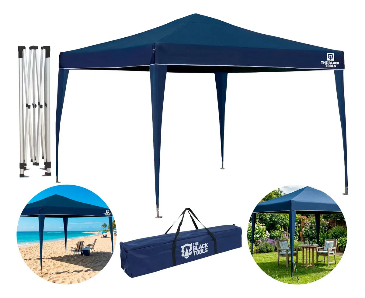 Tenda Gazebo Sanfonada Articulada The Black Tools 3x3m Azul Impermeável Resistente Proteção Ao Ar Livre Camping Praia - Image 1