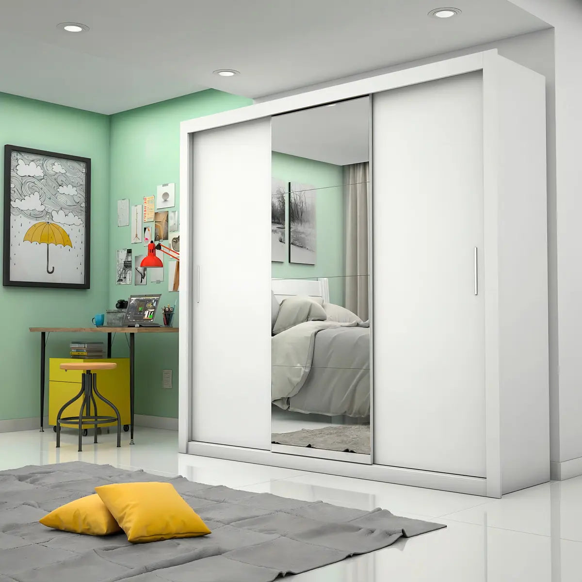 Guarda-Roupa Carioca Móveis Melissa Glass cor branco de MDP com 3 portas corrediças Branco - Image 3