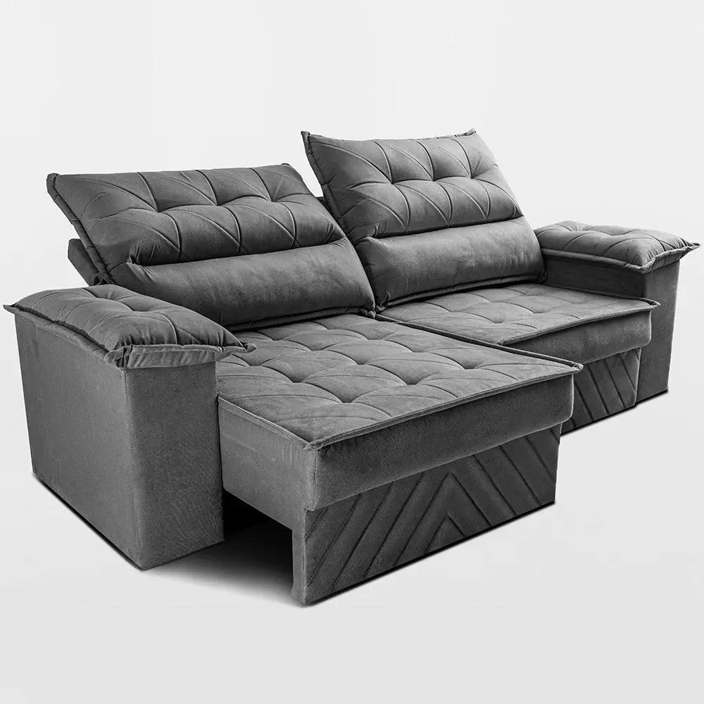 Sofá Retrátil 2,10m Molas E Espuma D33 Thunder Cor Cinza. Cama Inbox - Image 6