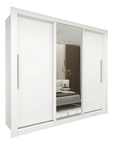 Imagem 2 de 6 de Guarda-roupa Casal Branco 3 Portas Corrediça Espelhada Milão MDF Yescasa