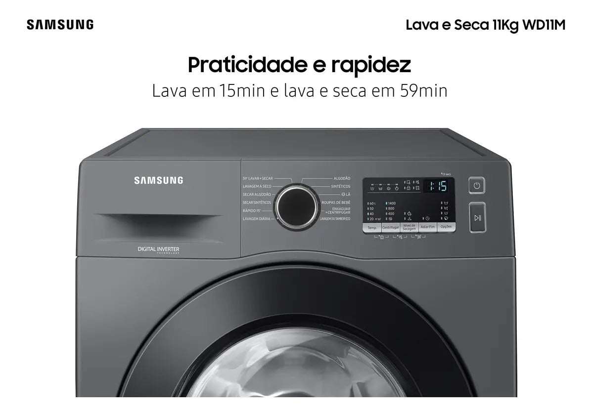 Lava E Seca Samsung Wd11m Com Digital Inverter Inox 11kg Cor Inox look - Image 3