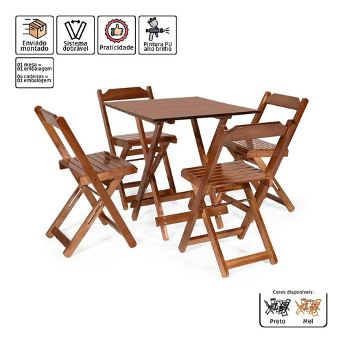 Imagem 2 de 6 de Jogos De Mesa De Bar 70x70 + 4 Cadeiras Dobrável Em Madeira Cor Imbuia