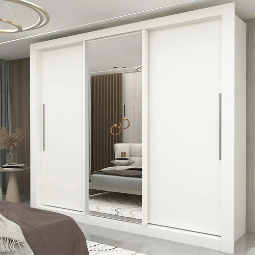 Imagem 1 de 6 de Guarda-roupa Casal Branco 3 Portas Corrediça Espelhada Milão MDF Yescasa