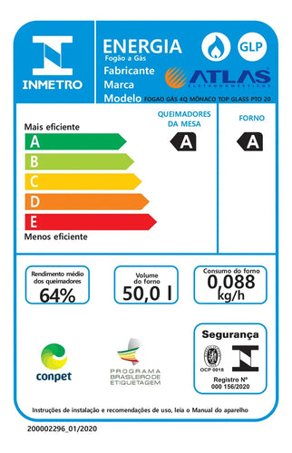 Imagem 8 de 8 de Fogão 4 Bocas Atlas Mônaco Top Glass com Mesa de Vidro e Acendimento Automático Preto Bivolt