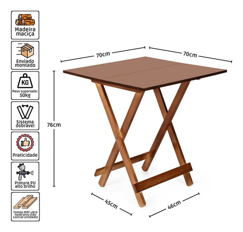 Imagem 3 de 6 de Jogos De Mesa De Bar 70x70 + 4 Cadeiras Dobrável Em Madeira Cor Imbuia