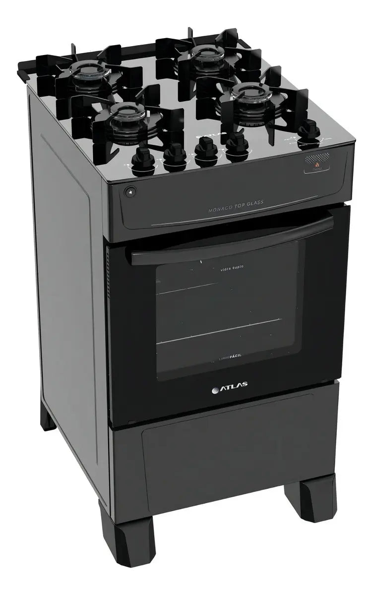 Fogão 4 Bocas Atlas Mônaco Top Glass com Mesa de Vidro e Acendimento Automático Preto Bivolt - Image 1
